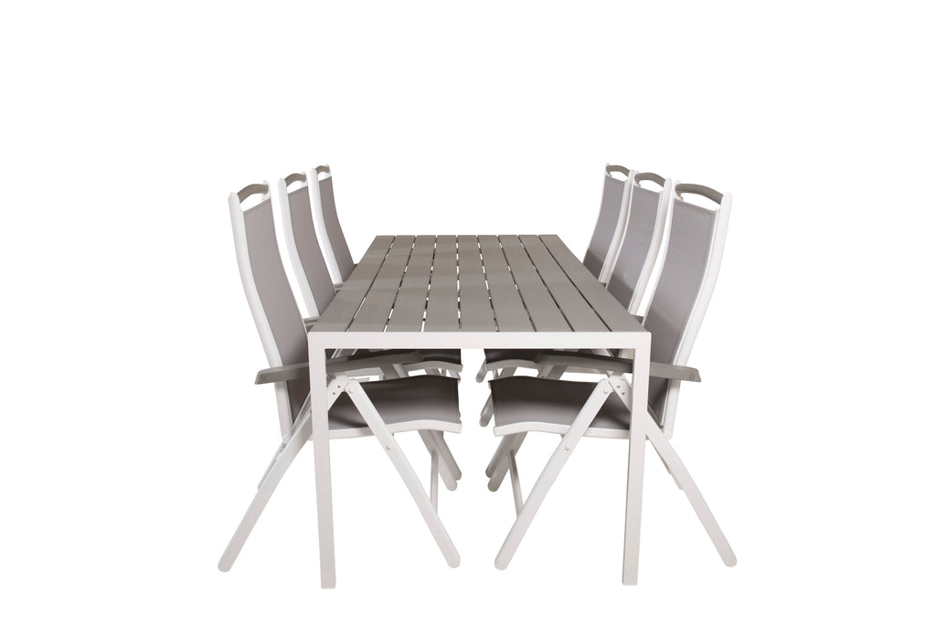 Break matgrupp 205x90 cm vit/grå med 6 Albany positionsstolar