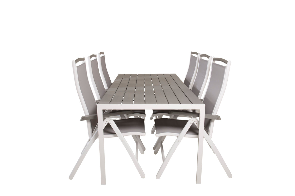 Break matgrupp 205x90 cm vit/grå med 6 Albany positionsstolar