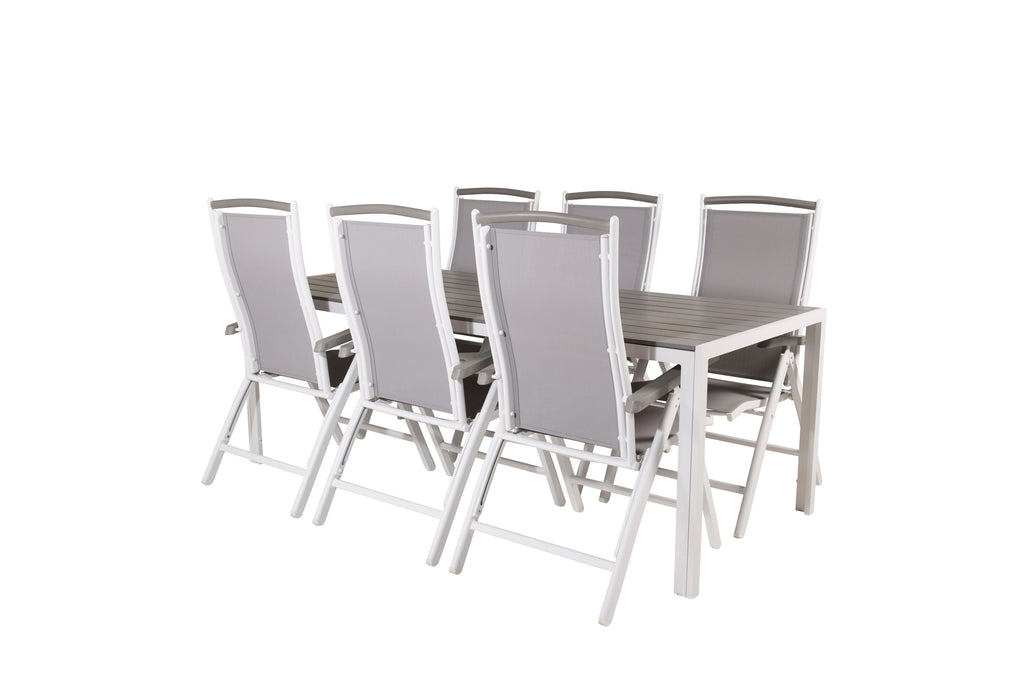Break matgrupp 205x90 cm vit/grå med 6 Albany positionsstolar