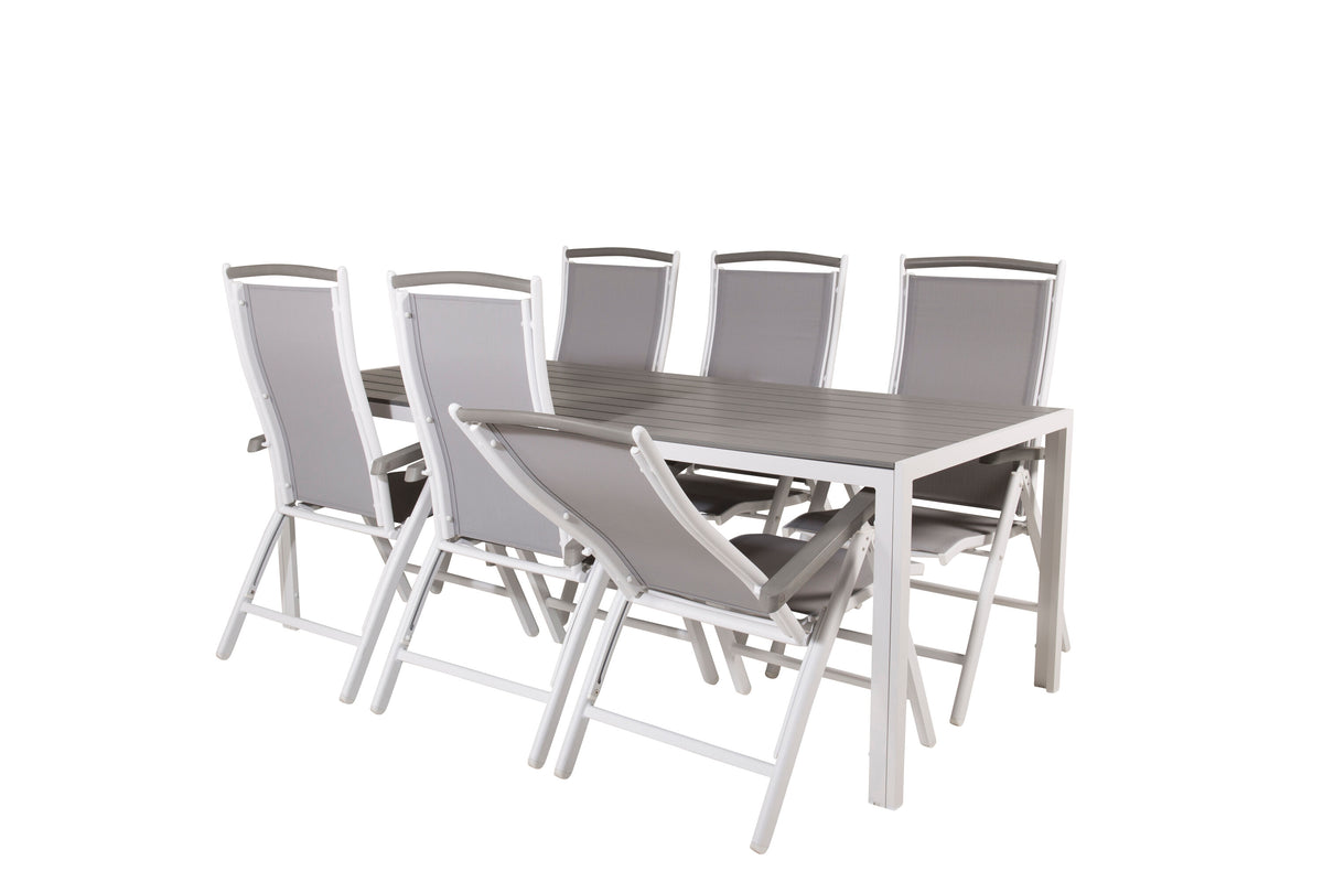 Break matgrupp 205x90 cm vit/grå med 6 Albany positionsstolar