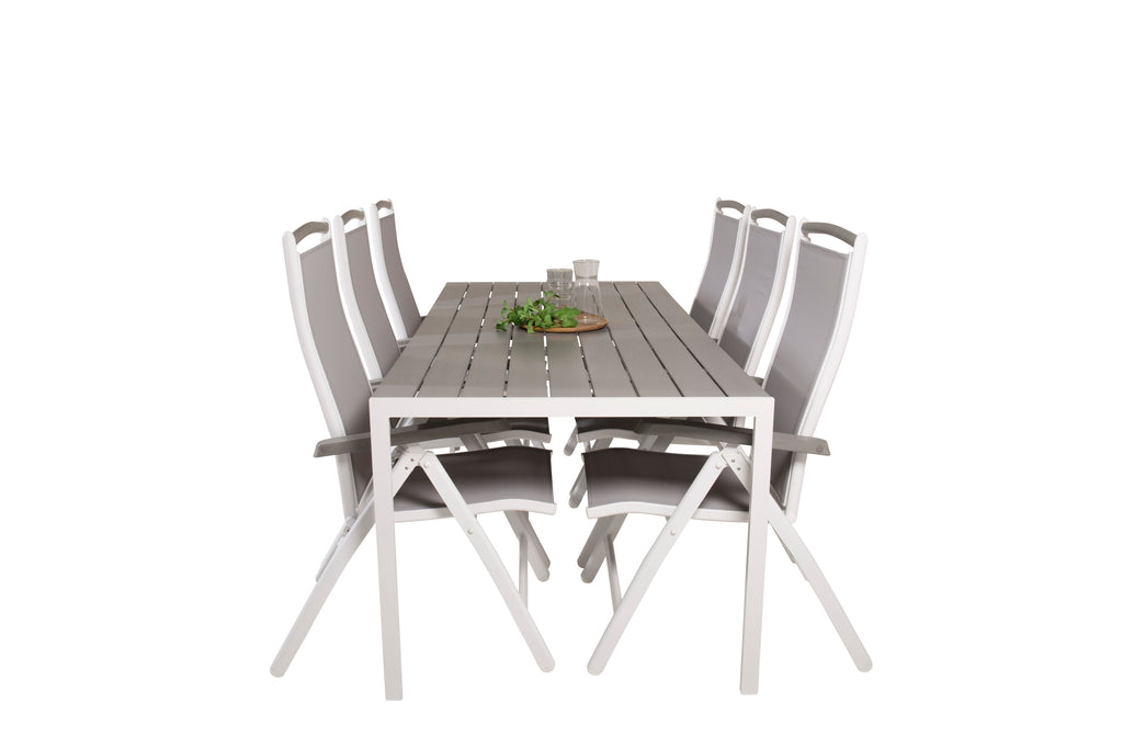 Break matgrupp 205x90 cm vit/grå med 6 Albany positionsstolar