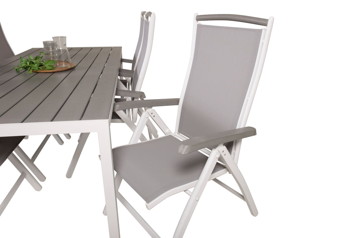 Break matgrupp 205x90 cm vit/grå med 6 Albany positionsstolar