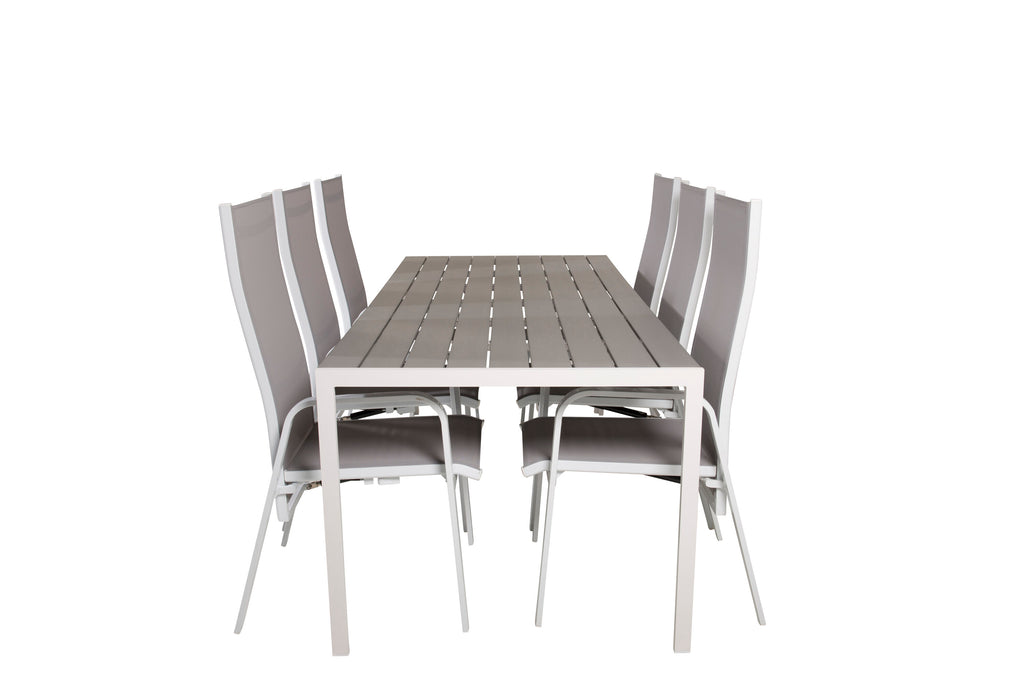 Break matgrupp med 6 Copacabana positionsstolar 205x90 cm vit/grå