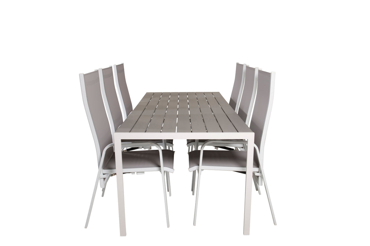 Break matgrupp med 6 Copacabana positionsstolar 205x90 cm vit/grå