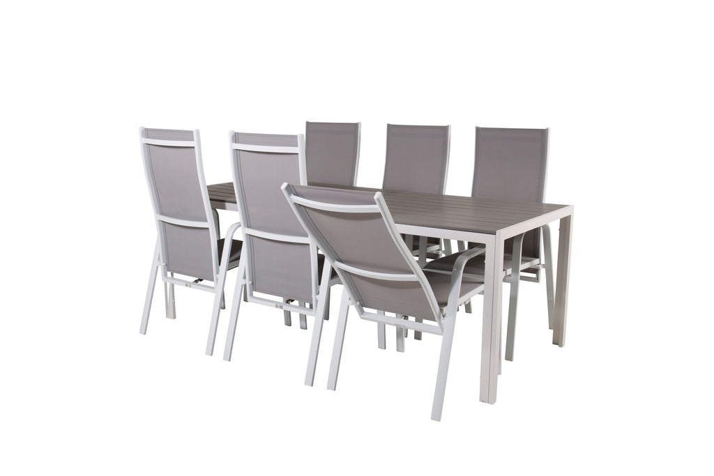 Break matgrupp med 6 Copacabana positionsstolar 205x90 cm vit/grå