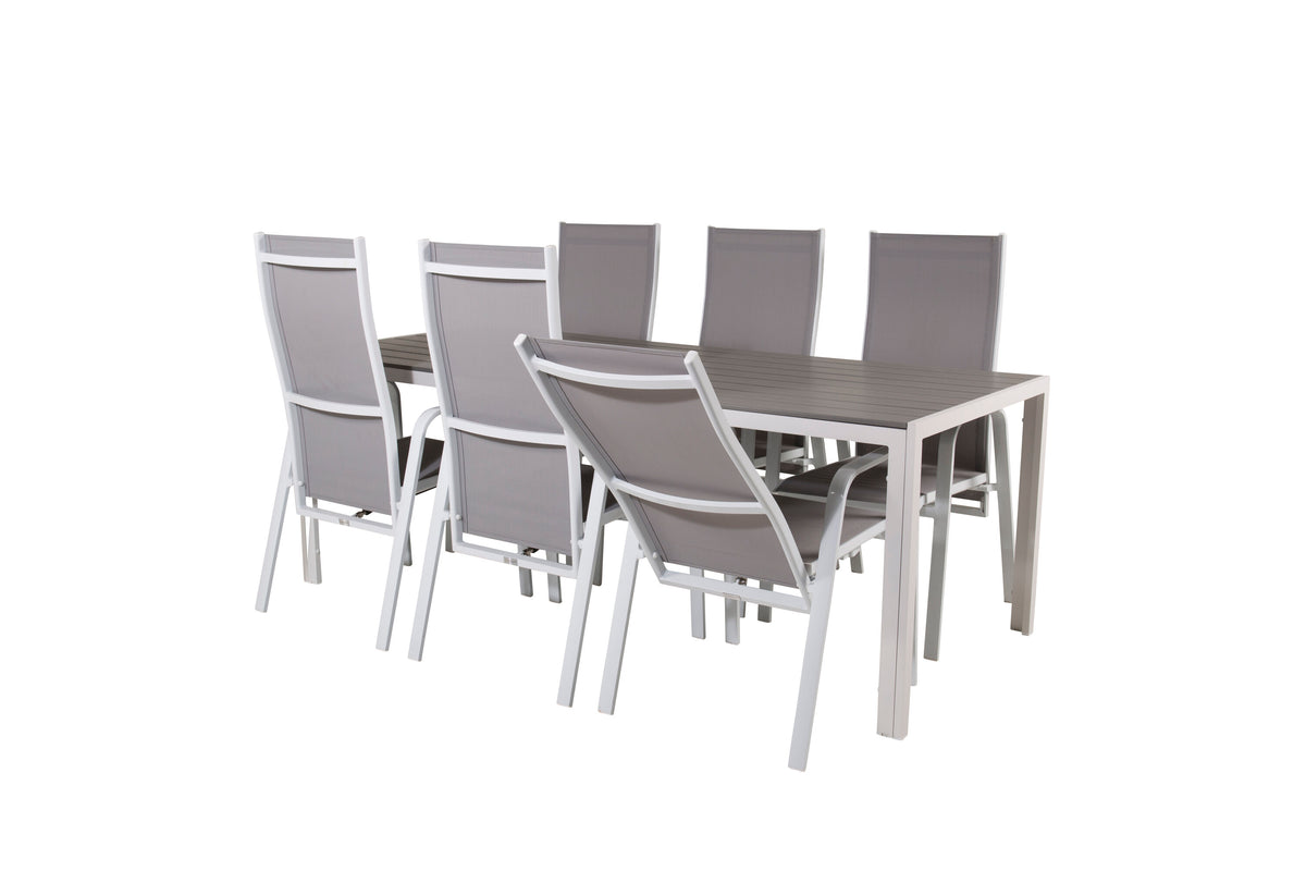 Break matgrupp med 6 Copacabana positionsstolar 205x90 cm vit/grå