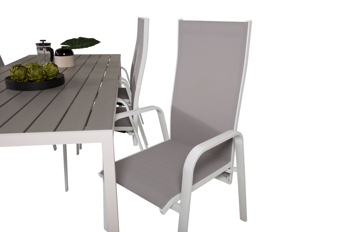 Break matgrupp med 6 Copacabana positionsstolar 205x90 cm vit/grå