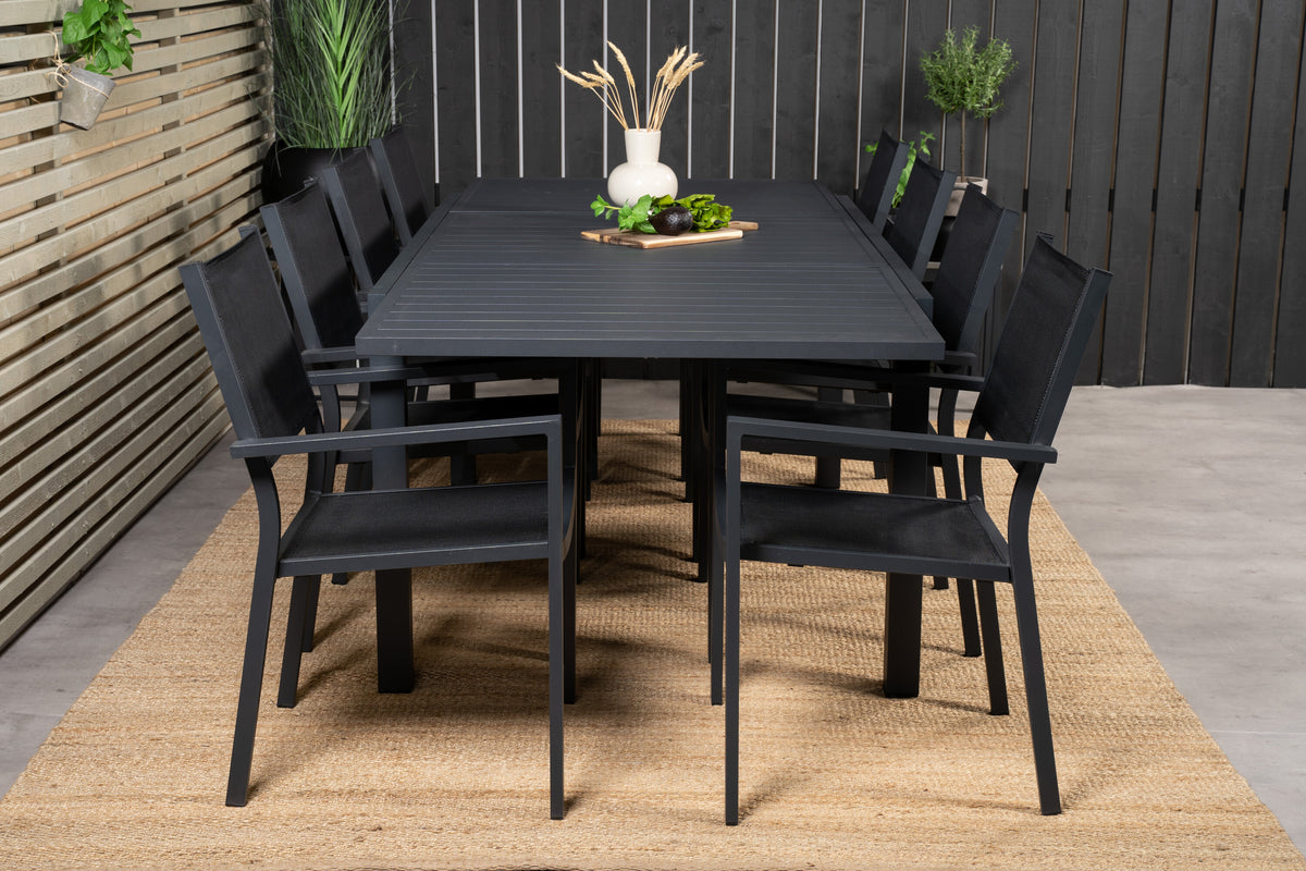 Marbella/Copacabana matgrupp med 8 stapelbara stolar 160–240 cm svart