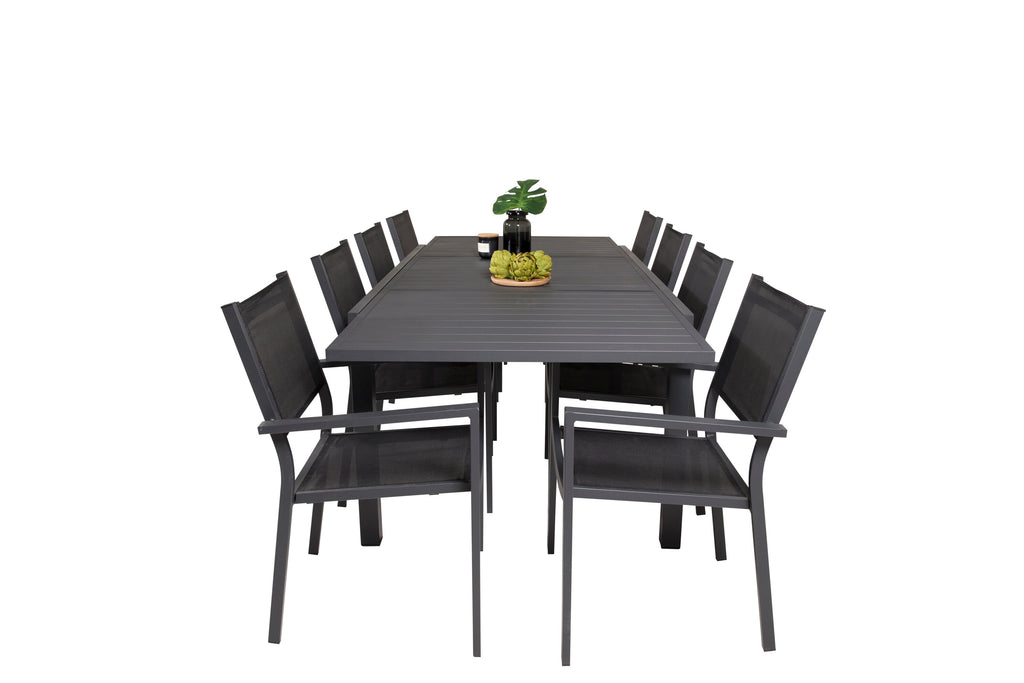 Marbella/Copacabana matgrupp med 8 stapelbara stolar 160–240 cm svart
