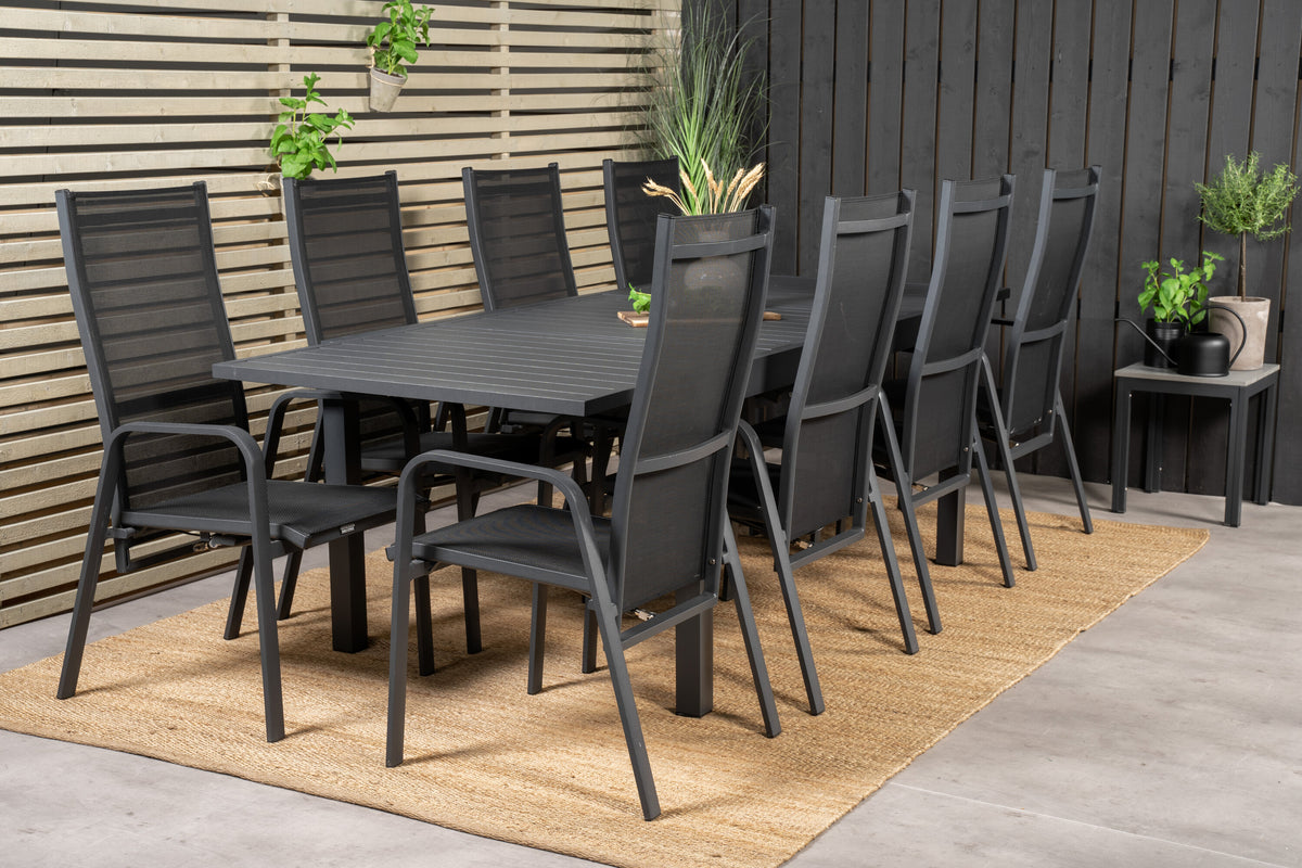 Marbella matgrupp med Copacabana stolar 160/240x100x75 cm svart