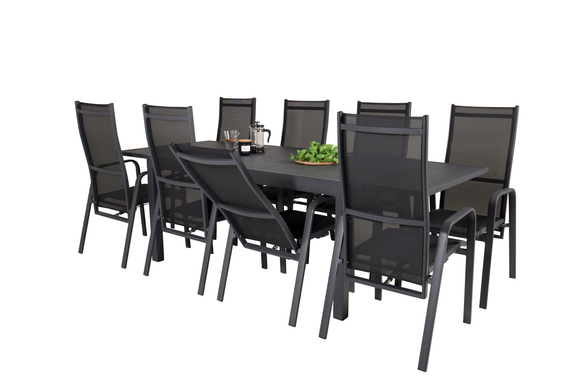 Marbella matgrupp med Copacabana stolar 160/240x100x75 cm svart