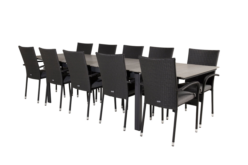 Levels/Anna matgrupp med 10 stolar 229–310 cm svart/grå