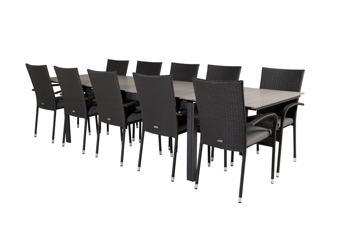 Levels/Anna matgrupp med 10 stolar 229–310 cm svart/grå