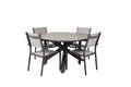 Parma matbord svart aluminium/grå aintwood Ø140 cm med Copacabana karmstol (stapelbar)