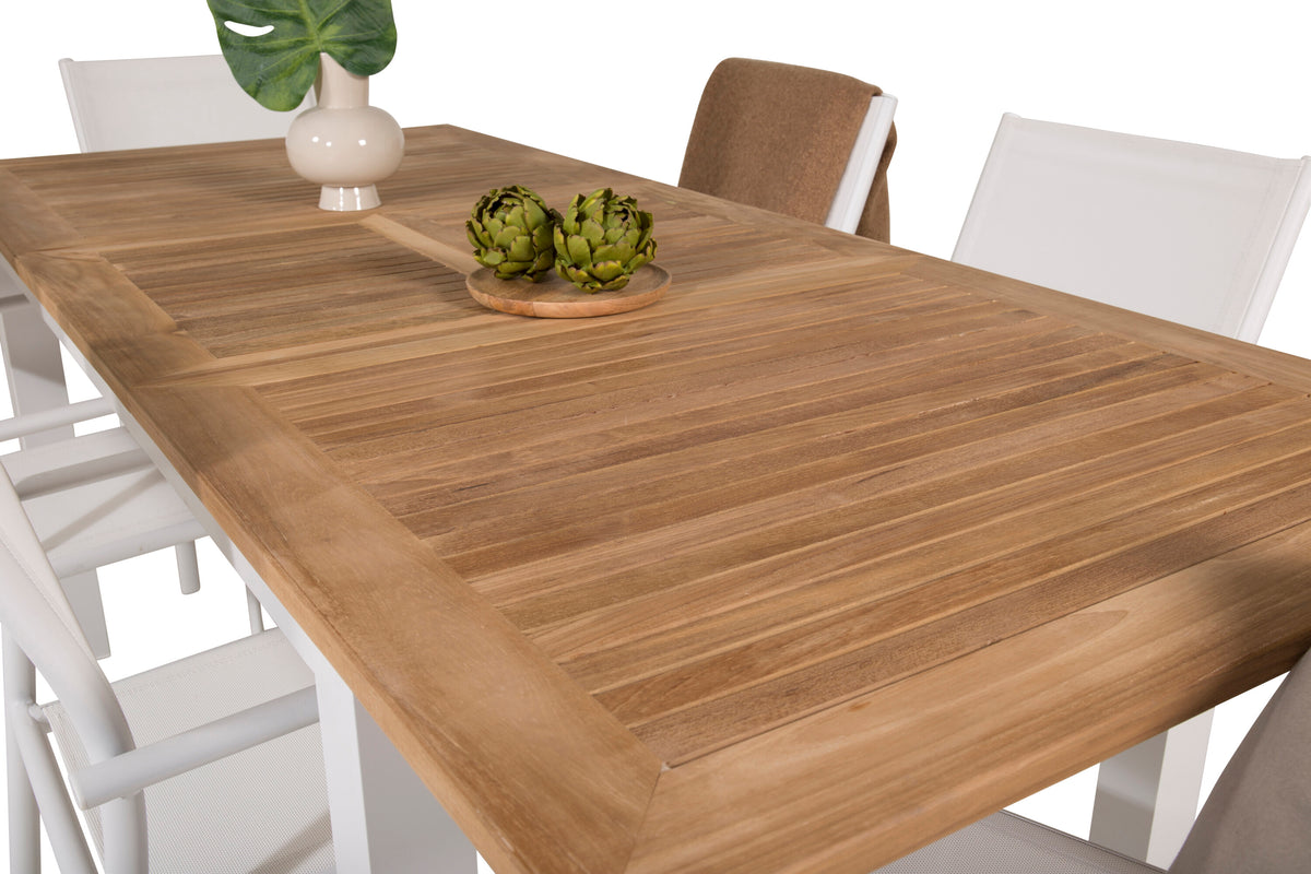 Panama matgrupp med 6 Santorini karmstolar 152/210x90 cm vit/teak