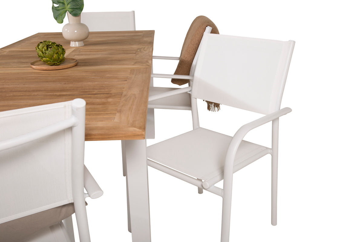 Panama matgrupp med 6 Santorini karmstolar 152/210x90 cm vit/teak