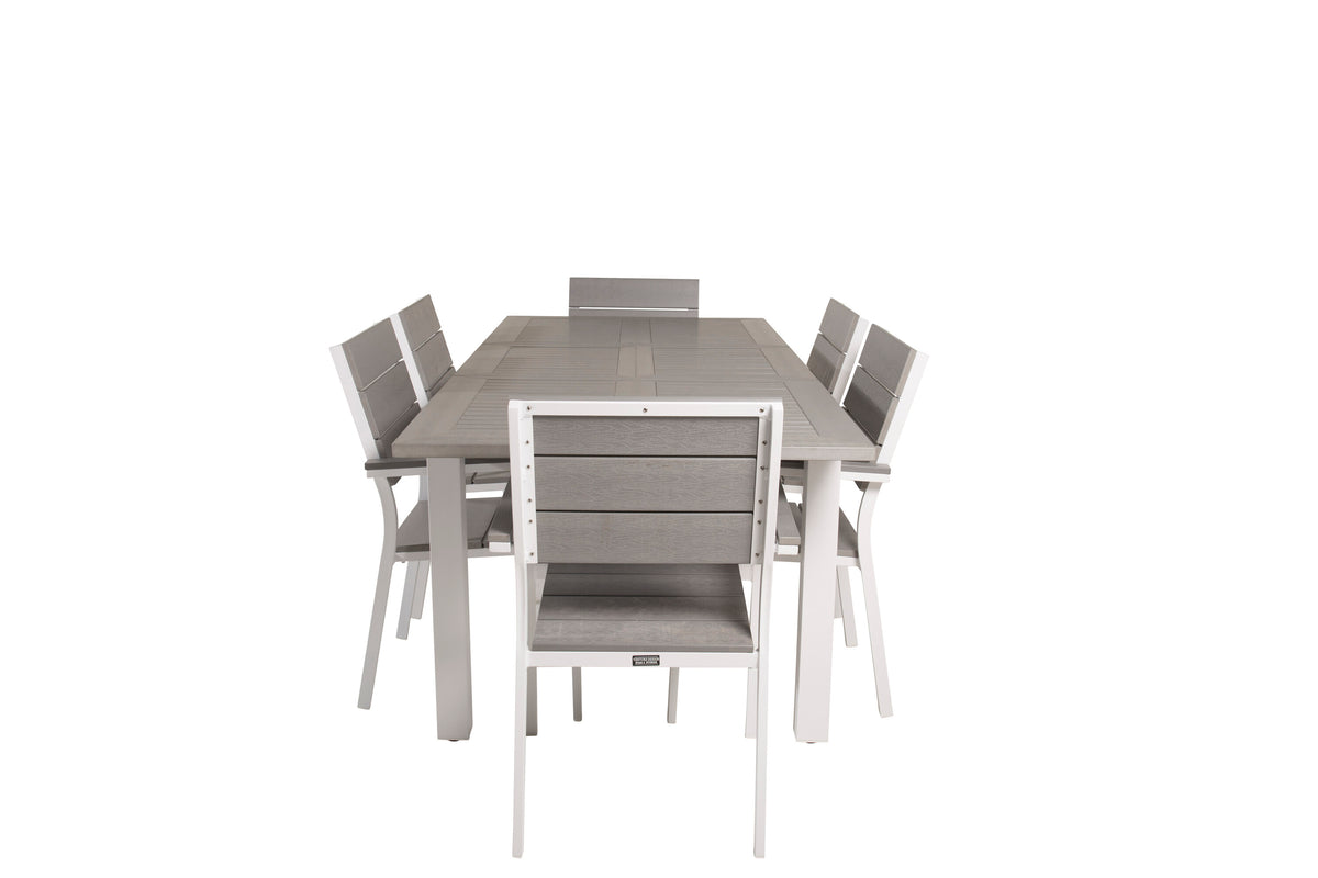 Albany matgrupp med Levels-stolar 152/210x90 cm vit/grå