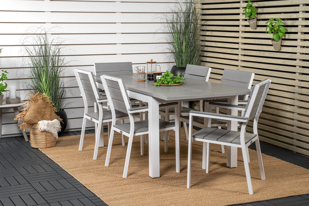 Albany matgrupp med Levels-stolar 152/210x90 cm vit/grå