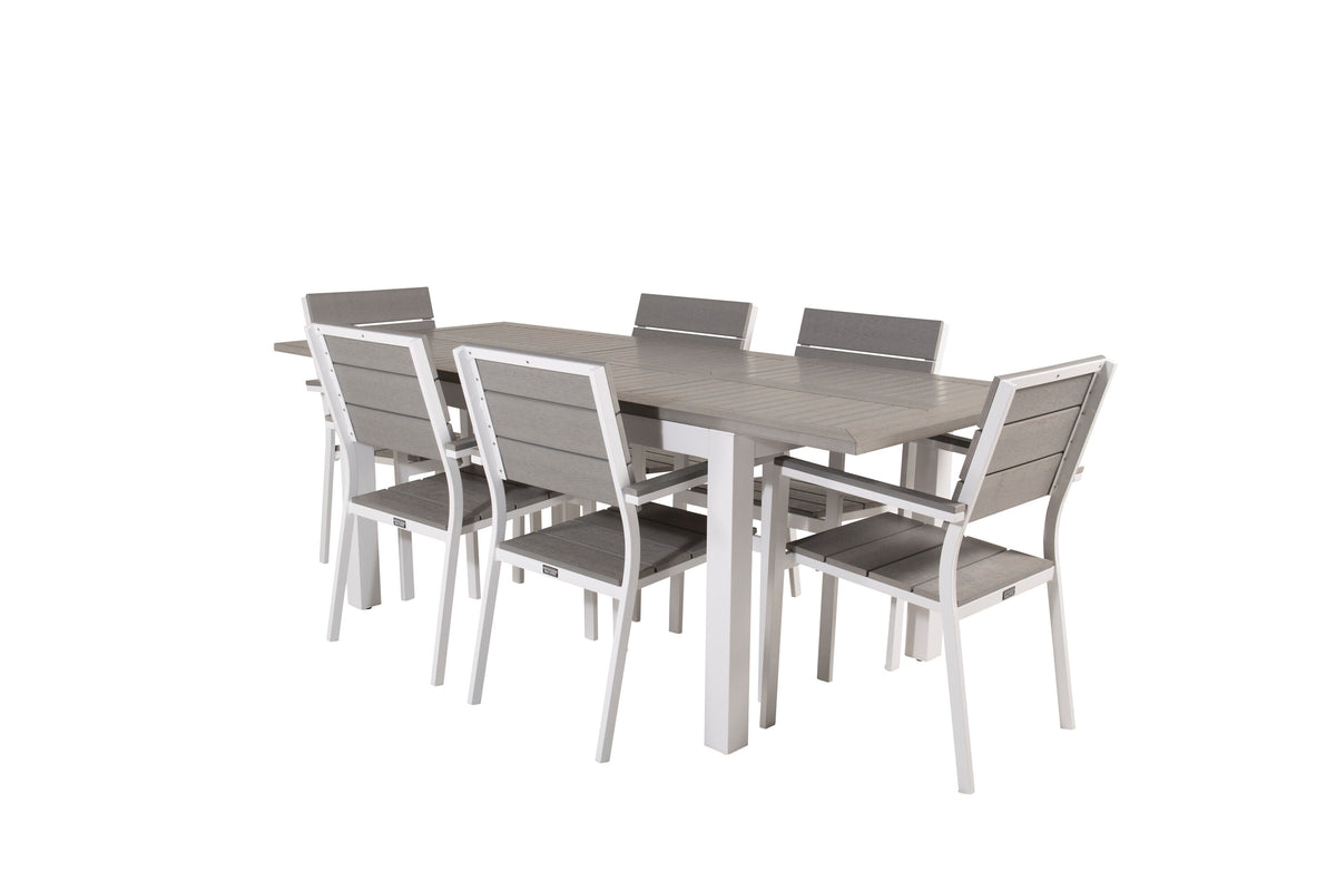 Albany matgrupp med Levels-stolar 152/210x90 cm vit/grå