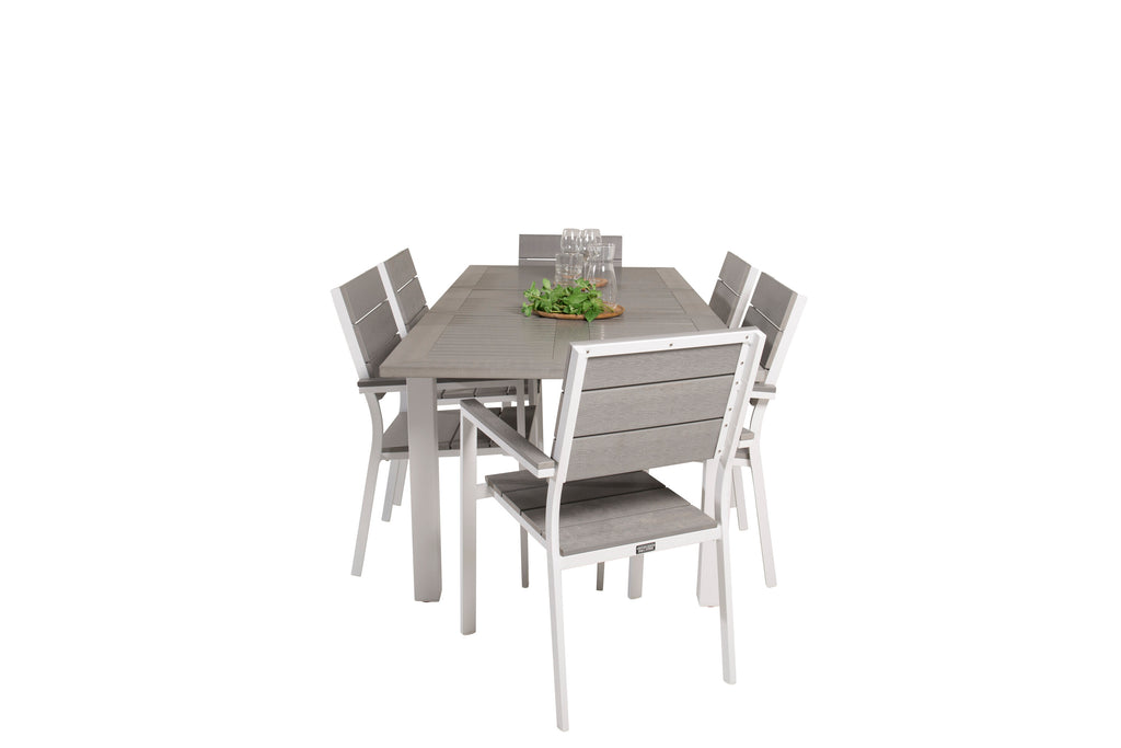 Albany matgrupp med Levels-stolar 152/210x90 cm vit/grå