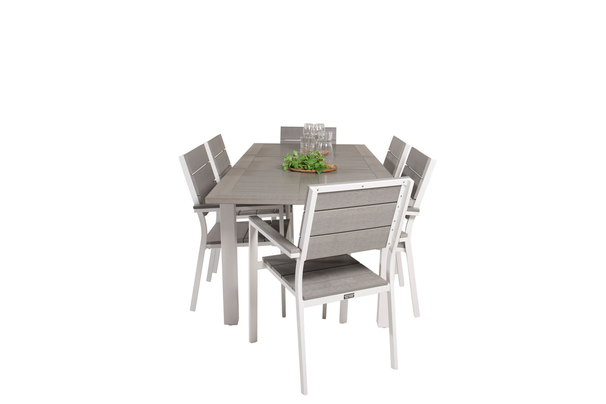 Albany matgrupp med Levels-stolar 152/210x90 cm vit/grå