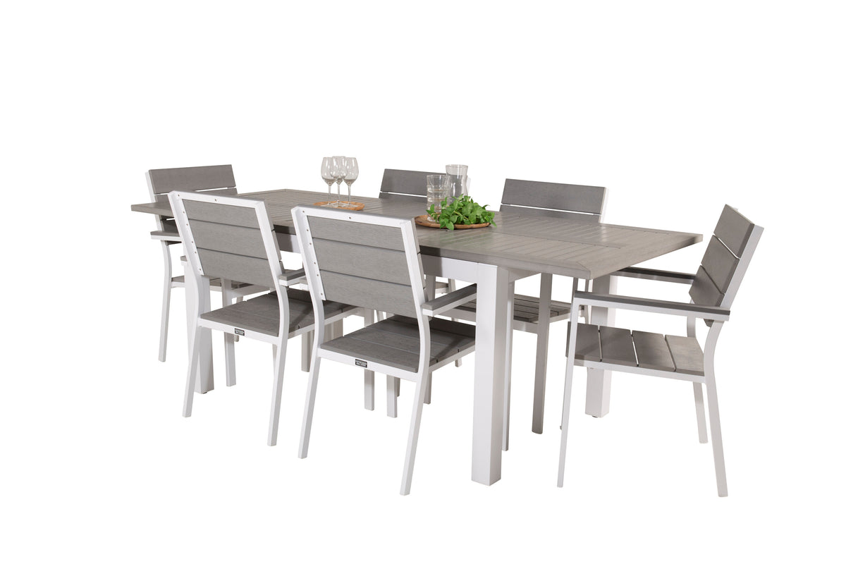 Albany matgrupp med Levels-stolar 152/210x90 cm vit/grå