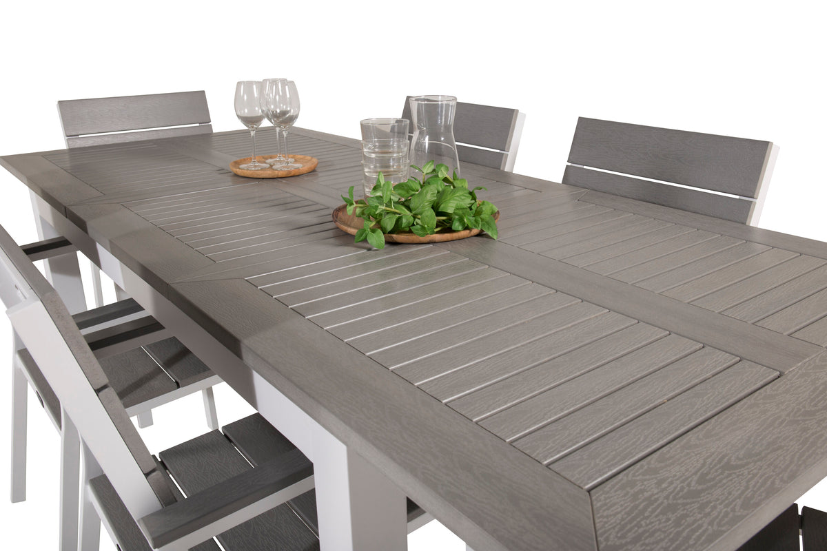 Albany matgrupp med Levels-stolar 152/210x90 cm vit/grå