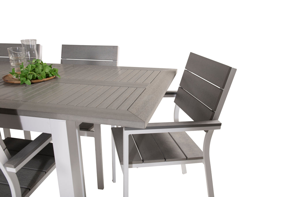 Albany matgrupp med Levels-stolar 152/210x90 cm vit/grå