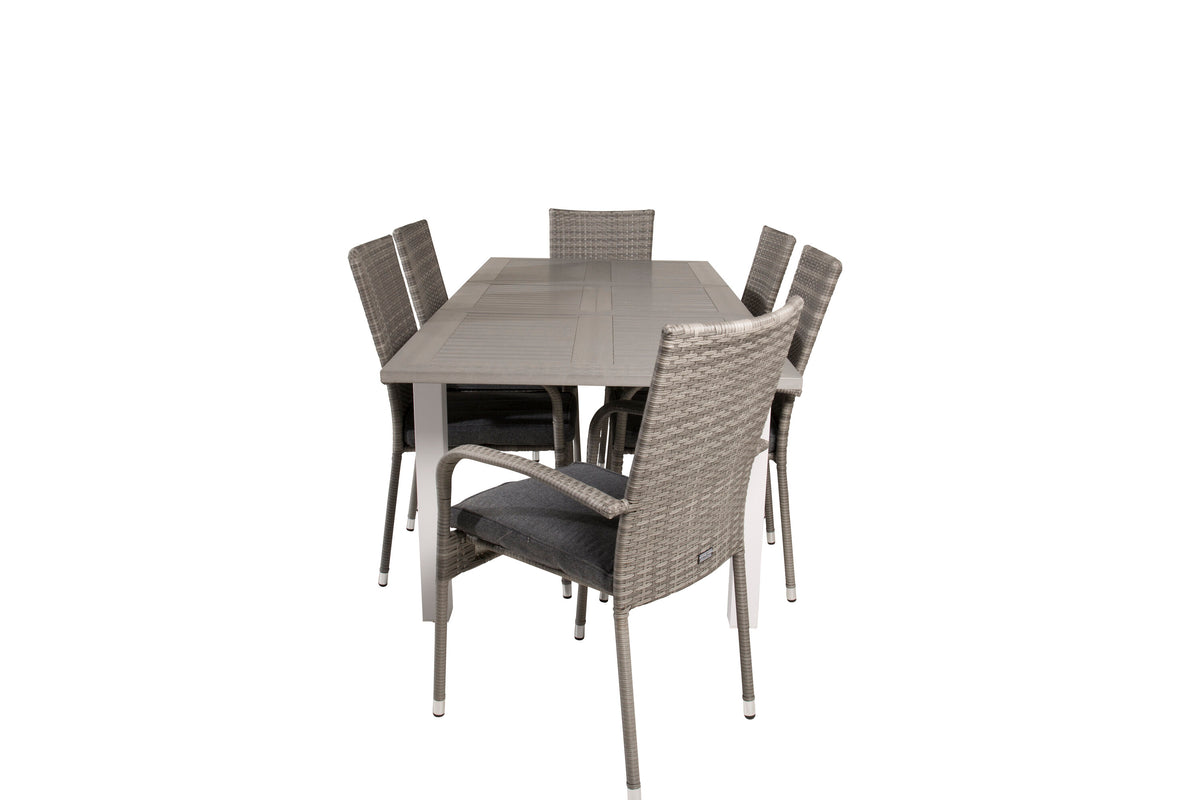 Albany matgrupp med Anna-karmstolar 152/210x90 cm vit/grå