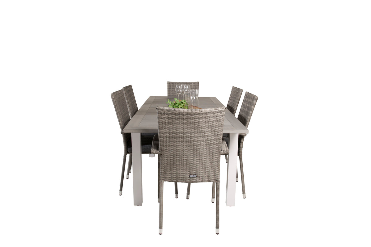 Albany matgrupp med Anna-karmstolar 152/210x90 cm vit/grå