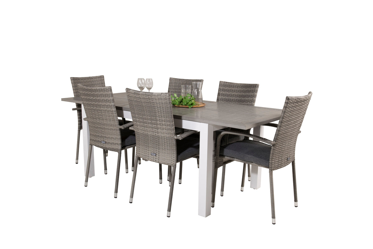 Albany matgrupp med Anna-karmstolar 152/210x90 cm vit/grå