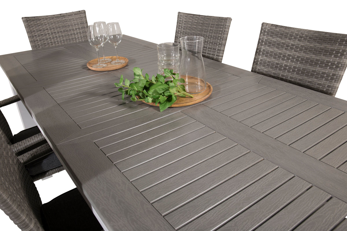 Albany matgrupp med Anna-karmstolar 152/210x90 cm vit/grå