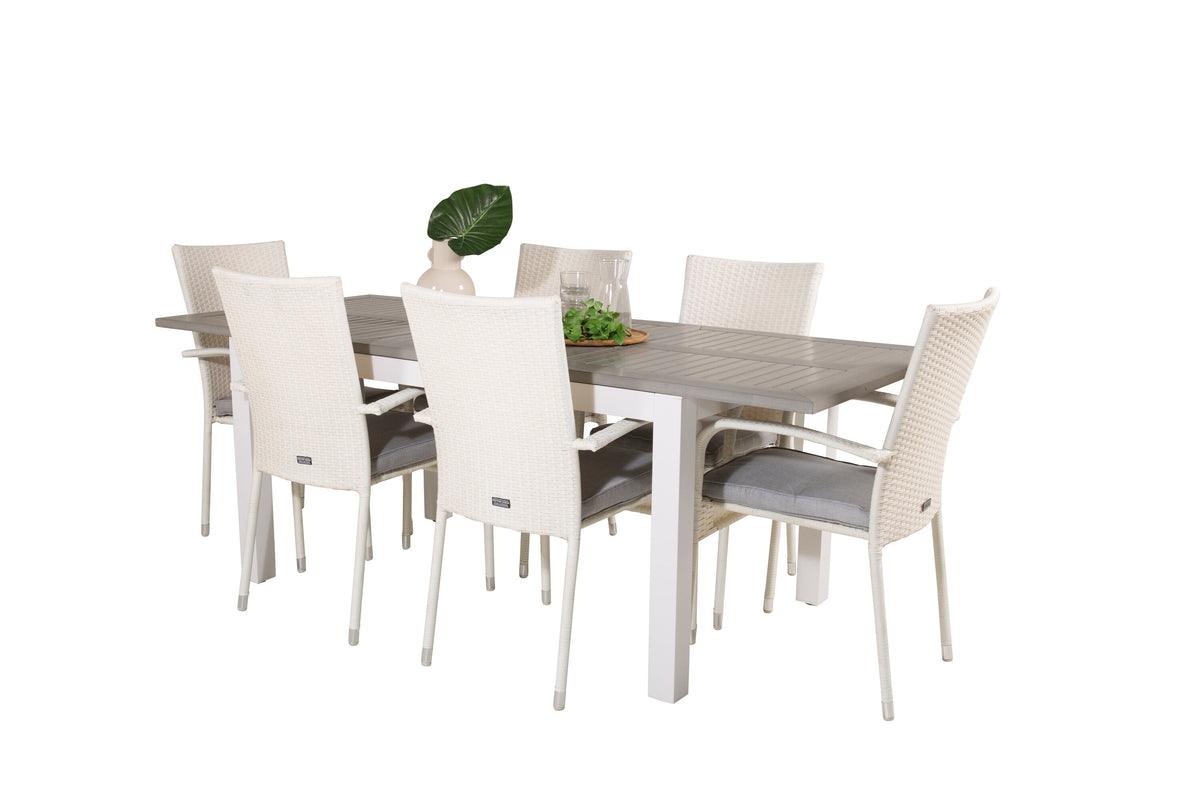 Albany matgrupp med Anna-karmstolar 152/210x90 cm vit/grå