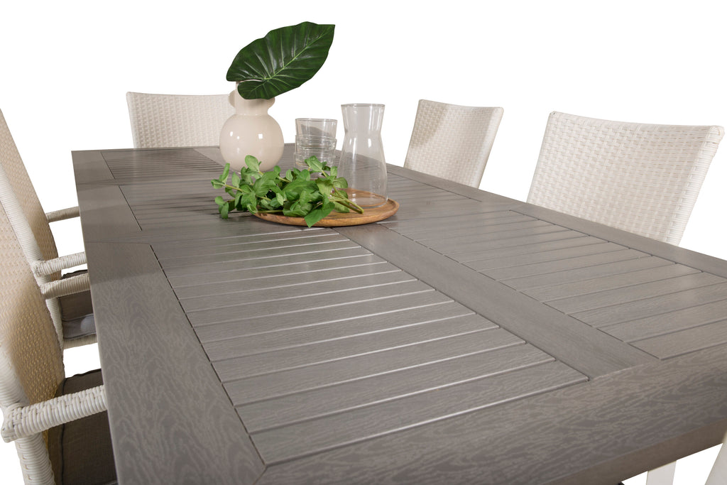 Albany matgrupp med Anna-karmstolar 152/210x90 cm vit/grå