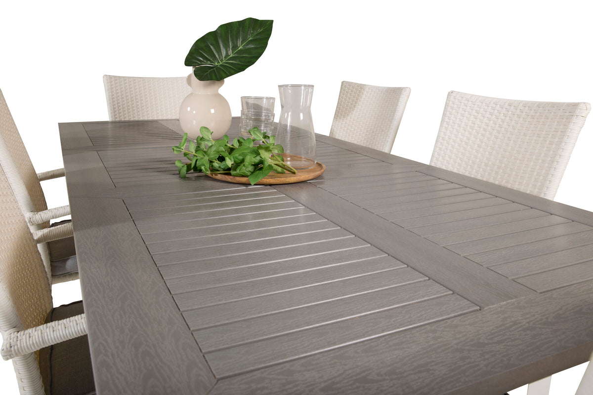 Albany matgrupp med Anna-karmstolar 152/210x90 cm vit/grå