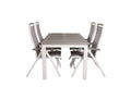 Albany matbord vit aluminium/grå aintwood 152/210x90 cm med 4 Albany 5-positionsstolar vit aluminium/grå textilene/aintwood