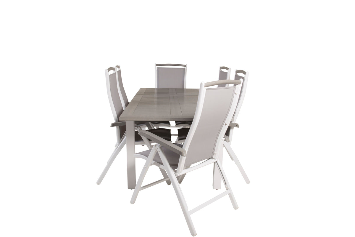 Albany matgrupp 152/210x90 cm vit/grå med 6 positionsstolar