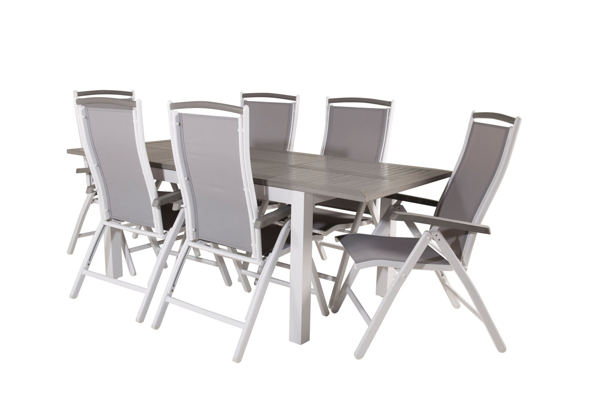 Albany matgrupp 152/210x90 cm vit/grå med 6 positionsstolar