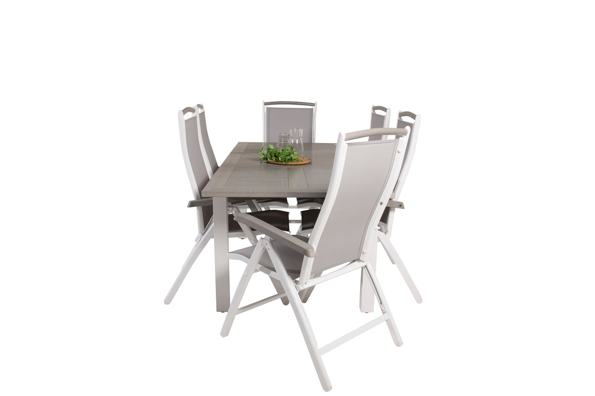 Albany matgrupp 152/210x90 cm vit/grå med 6 positionsstolar