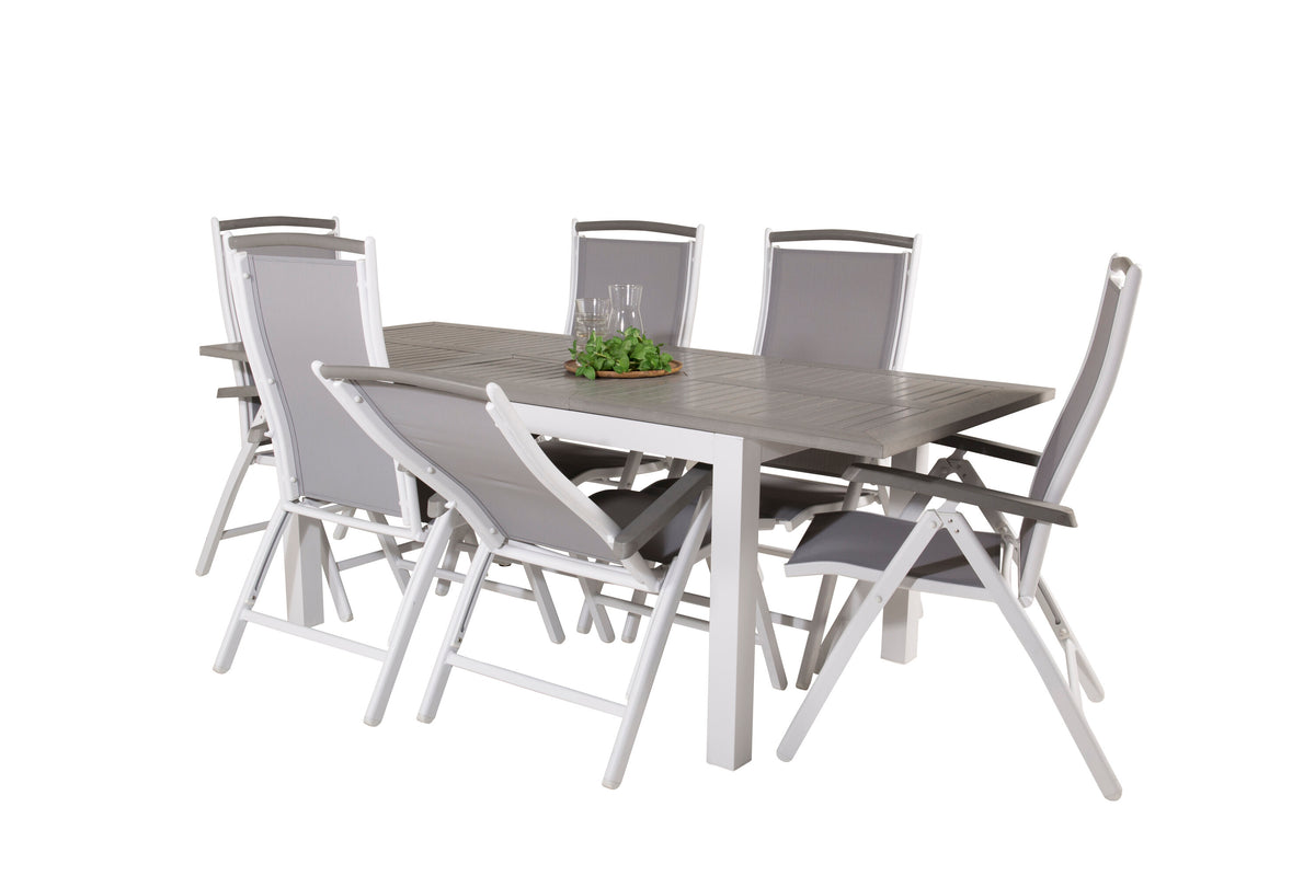 Albany matgrupp 152/210x90 cm vit/grå med 6 positionsstolar