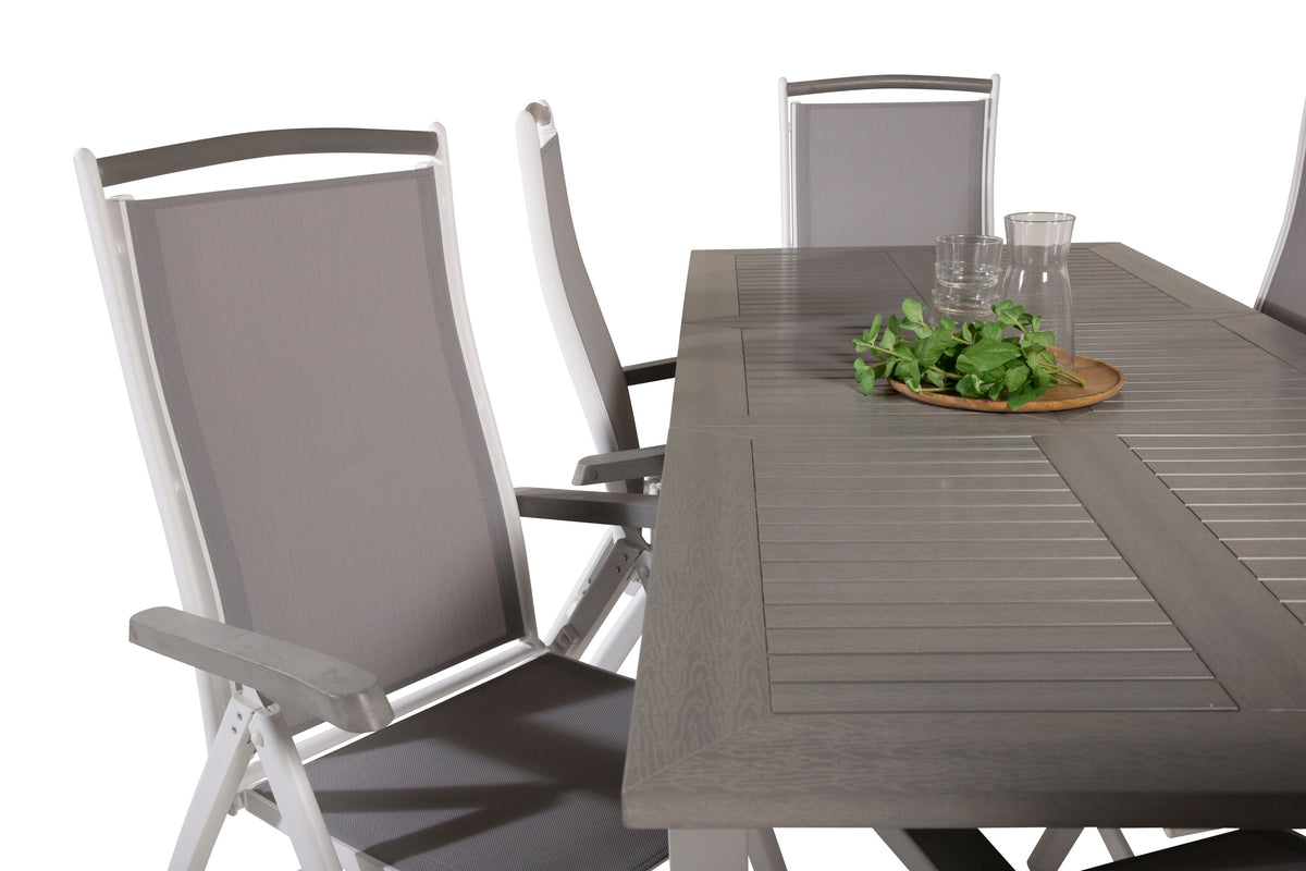 Albany matgrupp 152/210x90 cm vit/grå med 6 positionsstolar