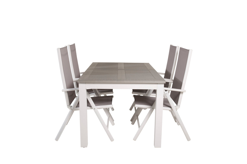 Albany matbord vit aluminium/grå aintwood 152/210x90 cm med 4 Break 5-positionsstolar vit aluminium/grå textilene