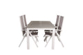 Albany matbord vit aluminium/grå aintwood 152/210x90 cm med 4 Break 5-positionsstolar vit aluminium/grå textilene
