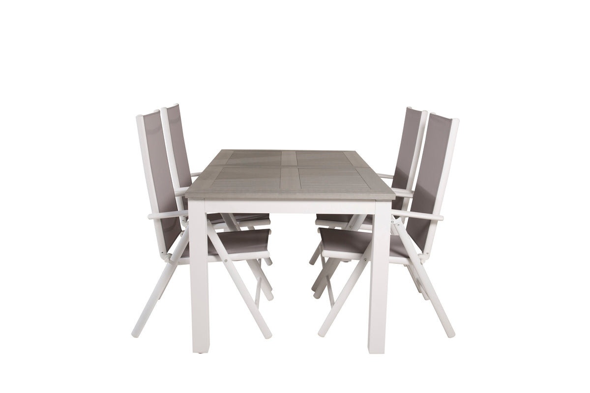 Albany matbord vit aluminium/grå aintwood 152/210x90 cm med 4 Break 5-positionsstolar vit aluminium/grå textilene
