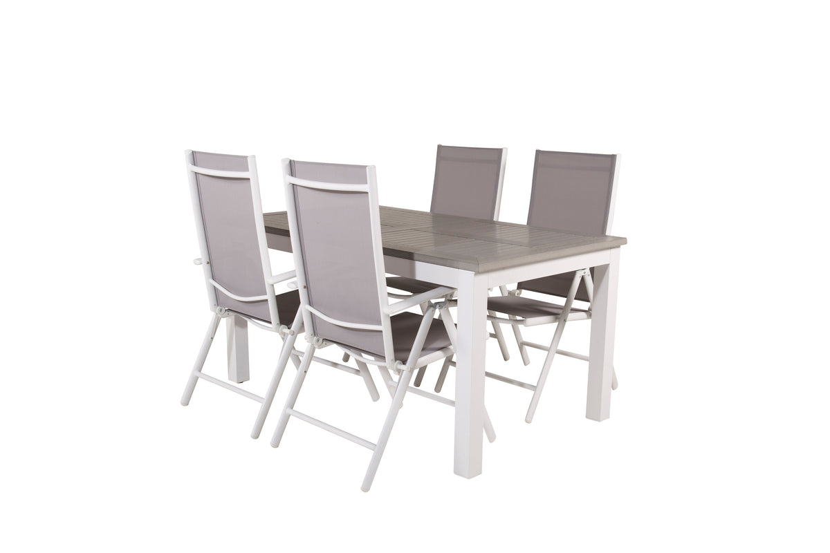 Albany matbord vit aluminium/grå aintwood 152/210x90 cm med 4 Break 5-positionsstolar vit aluminium/grå textilene