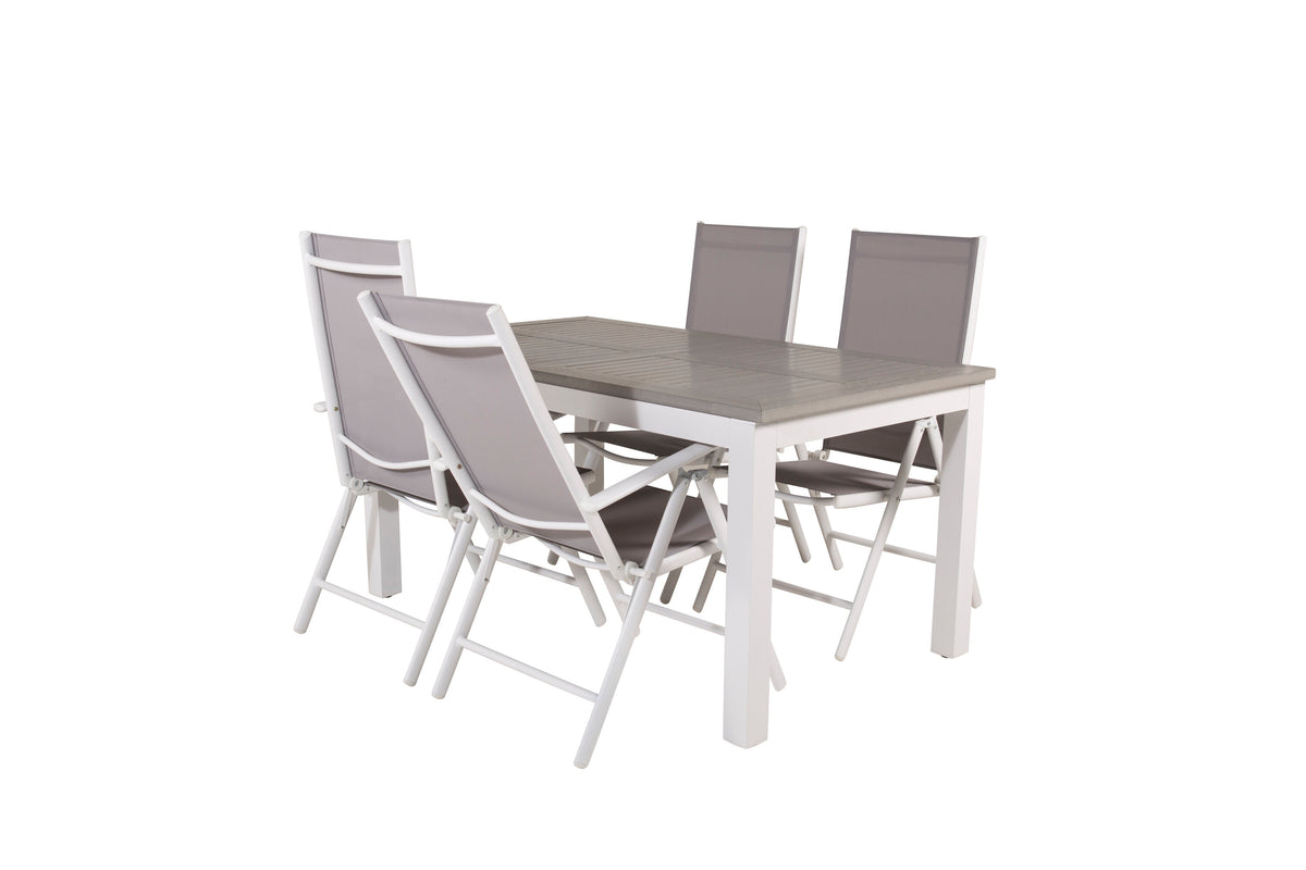 Albany matbord vit aluminium/grå aintwood 152/210x90 cm med 4 Break 5-positionsstolar vit aluminium/grå textilene
