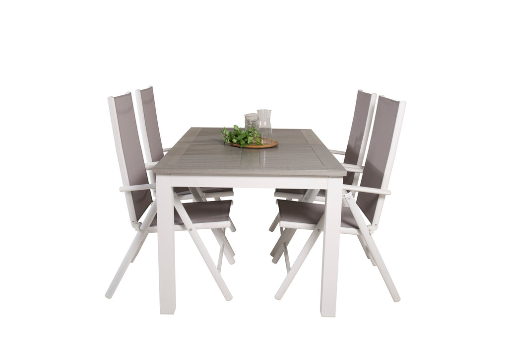 Albany matbord vit aluminium/grå aintwood 152/210x90 cm med 4 Break 5-positionsstolar vit aluminium/grå textilene