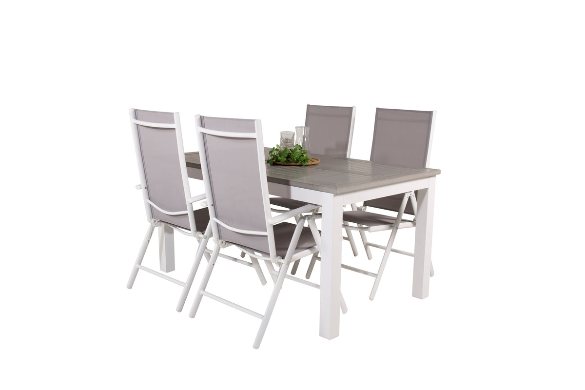 Albany matbord vit aluminium/grå aintwood 152/210x90 cm med 4 Break 5-positionsstolar vit aluminium/grå textilene