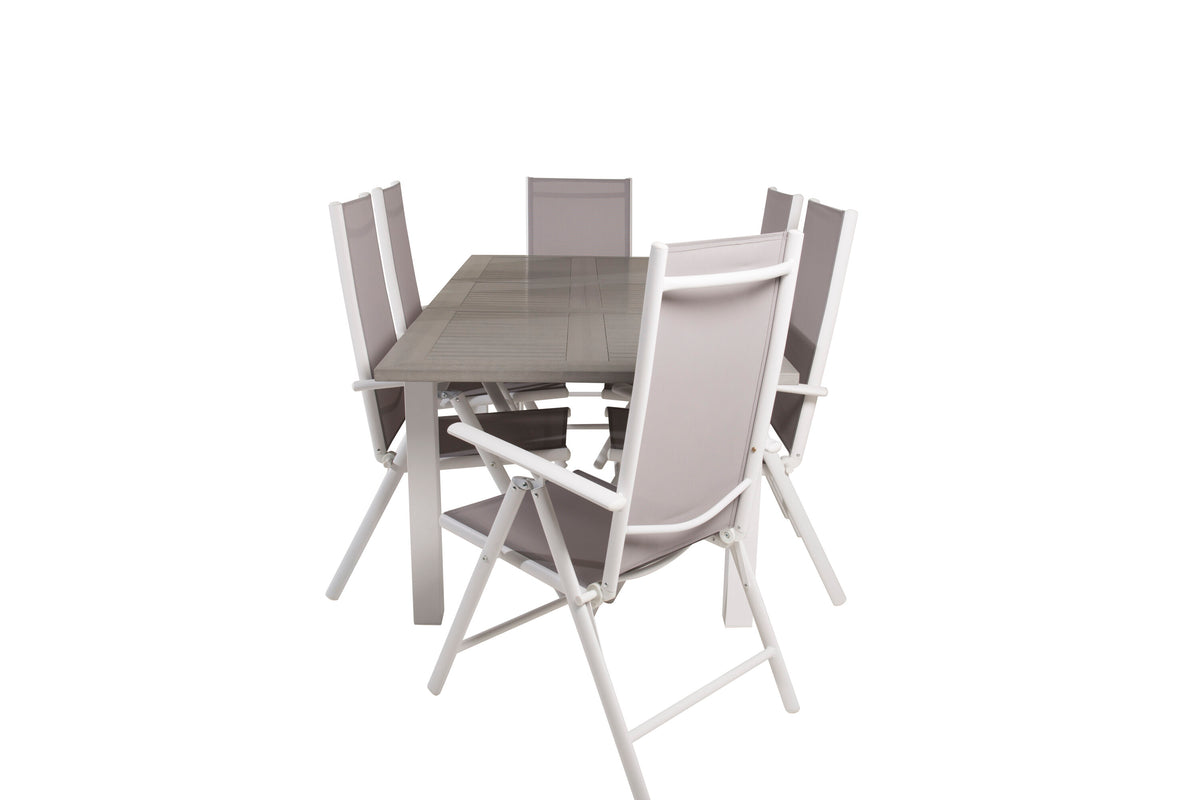 Albany matgrupp med 6 Break positionsstolar 152/210x90 cm vit/grå