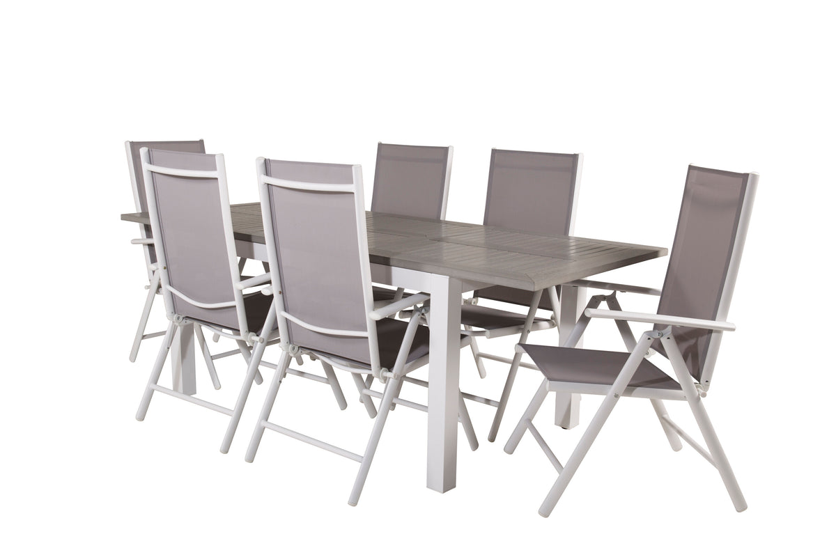 Albany matgrupp med 6 Break positionsstolar 152/210x90 cm vit/grå